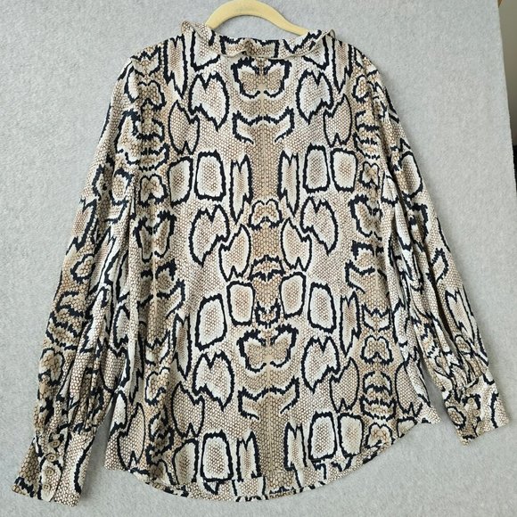 CAbi Womens Sz M Serpentine Snake Print Pullover Blouse Ruffle Collar Wide Cuffs - Picture 8 of 11